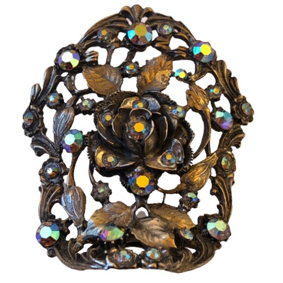 Vintage MUSI Rhinestone Shoe Clip Cabochon Aurora Borealis Runway Rare Large - Picture 7 of 13